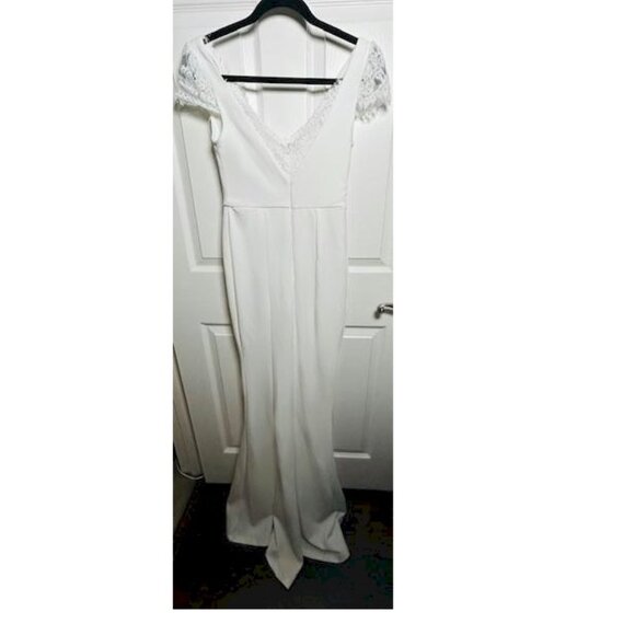 Lulus Forever Beloved White Lace Cap Sleeve Mermaid Maxi Dress Large New NWT - Picture 4 of 5